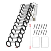 12FT Wall-Mounted Attic Ladder Pull Down System, Alloy Steel Collapsible Ladder Pull Down Attic Stairs,1100 LBS Capacity Foldable Loft Stairs with Armrests