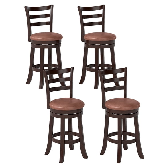 Costway 26 Counter Height Swivel Barstools Set of 4 with Back, Faux Leather Seat for Pub