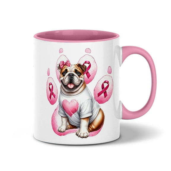 Faith Love Hope Bulldog Breast Cancer Awareness Survivor 11oz Accent Two-tone Mug Dog Lover Gifts Idea Coffee Tea Cup - 02017