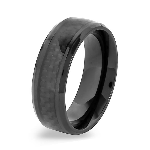 West Coast Jewelry Men's Polished Carbon Fiber Black Plated Ring (8mm)