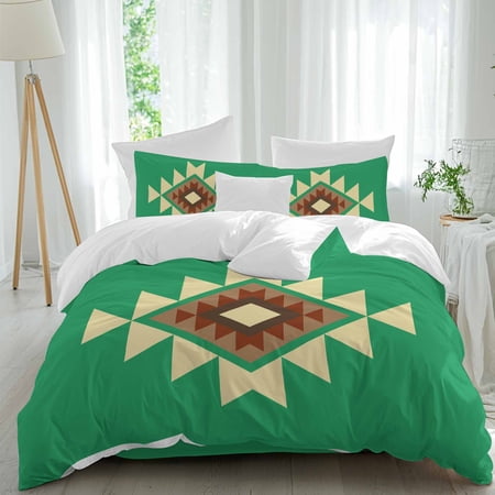 Triangle Combination Pattern Full Size Comforter Set, Yellow Brown Green Retro Decor Bedding for All Seasons, 4 Pcs Bed Set, 1Quiltcover (86"x86") ,1Sheet(80"x116"), 2Pillowcases (30"x20")