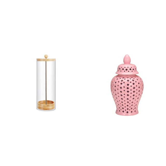 Organizador De Pajitas Transparente Y Jarrón Decorativo De Porcelana Con Tapa, Ideal Para Guardar Brochas De Maquillaje, Arreglos Florales Y Otros Adornos. Perfecto Para Exhibir En Fiestas O