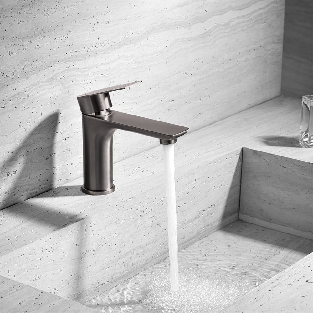 Bathroom Faucet Stainless Steel Hot & Cold Water Mixer Taps Single Hole Basin Vanity Modern Basin Faucet, Gray