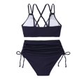 thumbnail image 6 of Women's Bikini Set Solid Color Two Piece Swimsuit with Removable Bra Pads No Underwire for Beach Swimming Vacation,Navy,S, 6 of 8