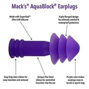 Macks AquaBlock Swimming Earplugs, 3 Pair - Comfortable, Waterproof, Reusable Silicone Ear Plugs for Swimming, Snorkeling, Showering, Surfing and Bathing (Purple)
