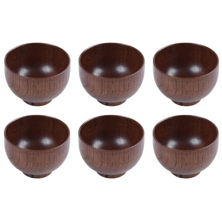 

6X Wooden Bowls Wooden Soup Bowl Healthy Food Container Vintage Dinner Kitchen Accessories