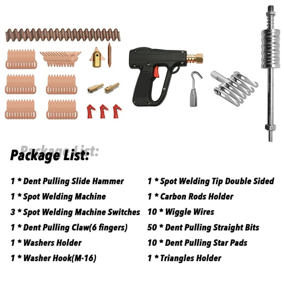 Amdohai Ensemble de 81 Pcs d'Outils de Réparation pour Carrosserie de Voiture, Extracteur de Bosses, Électrodes de Soudage par Points, Spotter, Machine de Soudage, Dispositif de Retrait et de Redressement des Bosses