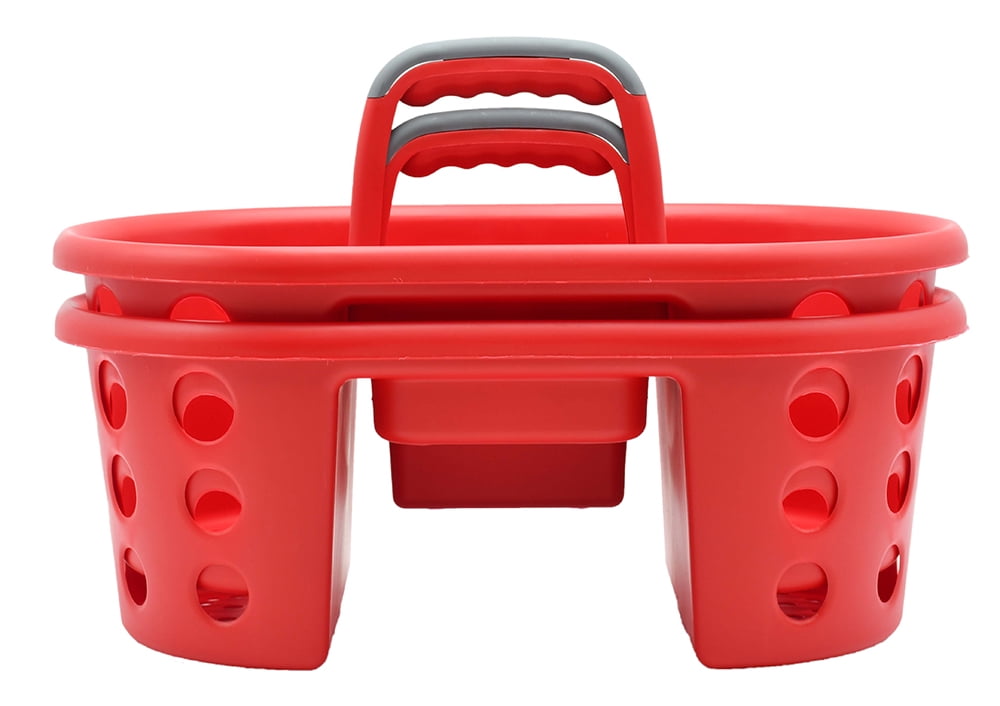 SimplyKleen Red Plastic Shower Caddy 2pcs Set with Handles for Bathroom Storage Organizer