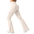 thumbnail image 2 of Womens Yoga Pants Flare Leggings with Cargo Pockets Scrunch Butt Lifting High Waist Tummy Control Gym Workout Bootcut Beige L, 2 of 6