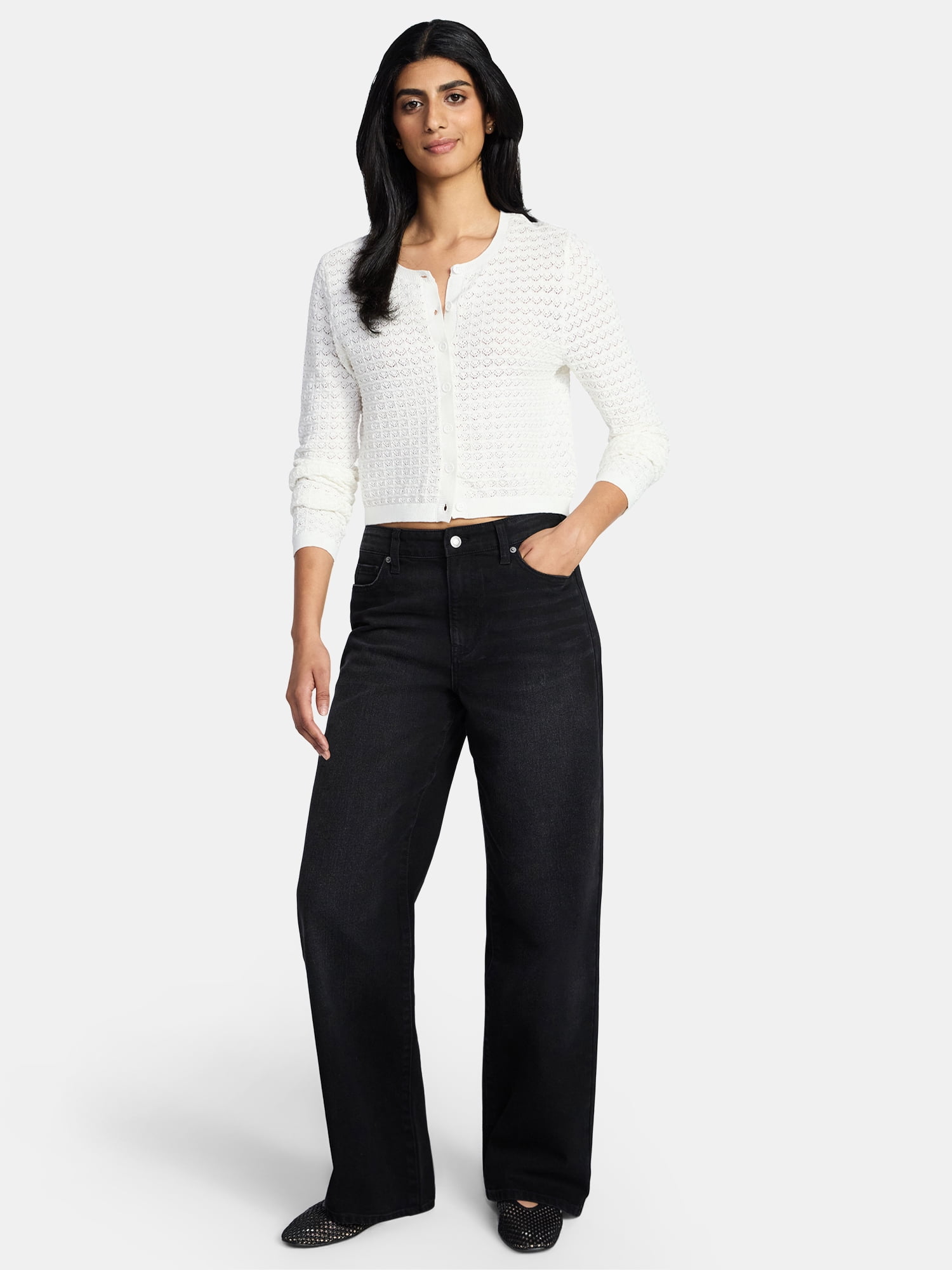 Madden NYC Women's Cotton Crochet Sweater Cardigan, Sizes XXS-XXL