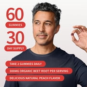 Snap Beet Root Gummies, Nitric Oxide Support for Heart Health & Energy, Peach Flavor, 60 Count