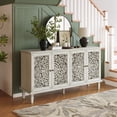 thumbnail image 5 of 60" Antique Buffet Cabinet with Floral Carvings with Solid Wood Legs&Antique Brass Handles&Adjustable Shelves, TV Stand for 65''+ TV, Sideboard for Living Room,Dining Room (Antique Grey White), 5 of 40