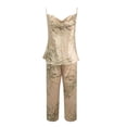 thumbnail image 4 of Yuncity Pajama Sets For Women Silk Satin 2 Piece Summer Sleeveless Cami Top And Pants Pjs Sleepwear Loungewear Nightwear,Size S-Xl Beige, 4 of 4