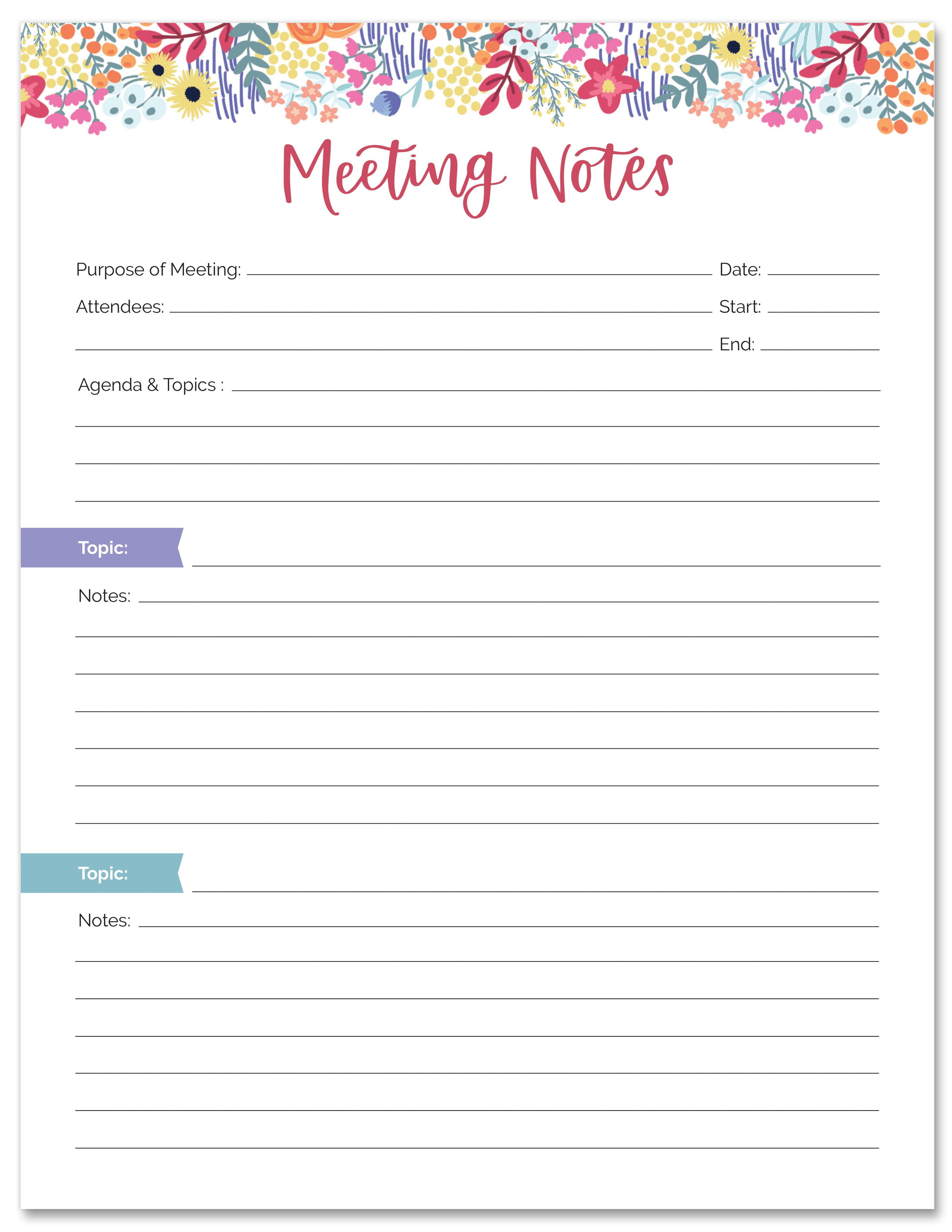 MEETING NOTES PLANNING PAD, 23.23" X 23" - bloom In Template For Meeting Notes
