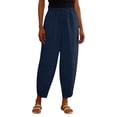 thumbnail image 4 of TZZQ Linen Capris Pants for Women Petite Beach Pants Straight Wide Leg Casual Drawstring Elastic Waist Cropped Trousers with Pockets Loose Comfy Summer Tulip-Hem Ankle Length Trousers Dark Blue Xxl, 4 of 9
