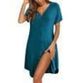 thumbnail image 2 of Ekouaer Women's Nightshirt Short Sleeve Button Down Nightgown V-Neck Sleepwear Pajama Dress with Pockets, 2 of 6