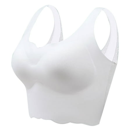 Ploknplq Sports Bras for Women seamless Bras for Women bra Tank Tops for Women bra for Big Busted Women thin Ice Silk Bra Wireless Bra with Removable Pads brassiere for Women White L Red S