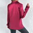 thumbnail image 4 of Button Down Shirts for Women Satin Work Office Tops - Dressy Loose Long Sleeve Lapel Casual Tunic Blouse Red L, 4 of 7