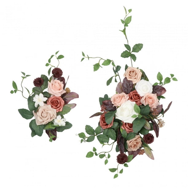2x Arco de boda con flores artificiales, guirnalda floral, letrero de bienvenida, flores, guirnaldas florales E