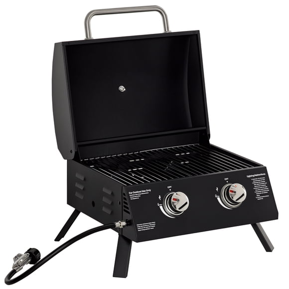 Outsunny 2 Burner Propane Gas Grill, Outdoor BBQ with Foldable Legs, Black