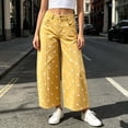 thumbnail image 7 of Women Polka Dot Wide Leg Cropped Jeans, High Waist Button Fly Denim Pants with Side Front Pockets, Stitched Panel Detail Loose Baggy Capri Denim Trousers Casual Streetwear Yellow,S, 7 of 7