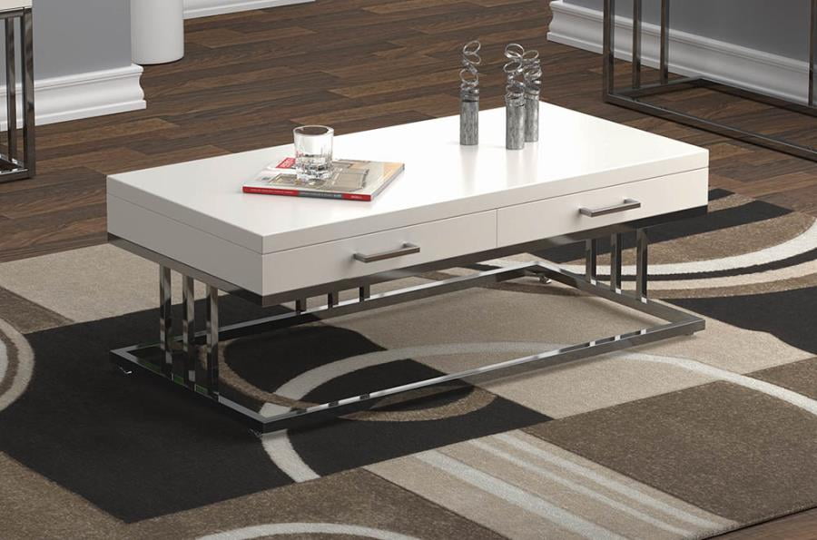 2Drawer Rectangular Coffee Table Glossy White And Chrome