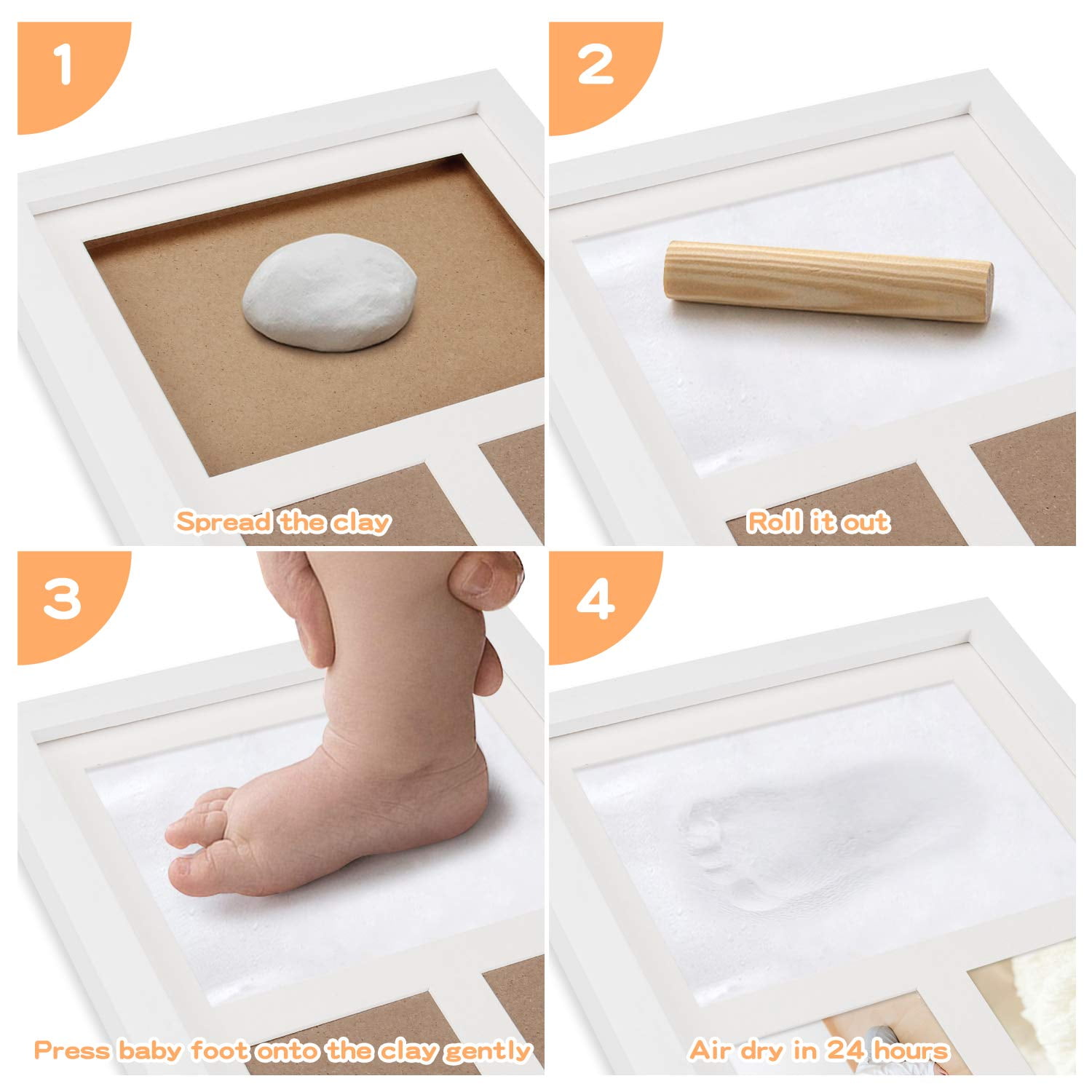 Baby Fotorahmen Bilderrahmen für Handabdruck Fußabdruck Foto Geschenk Set 