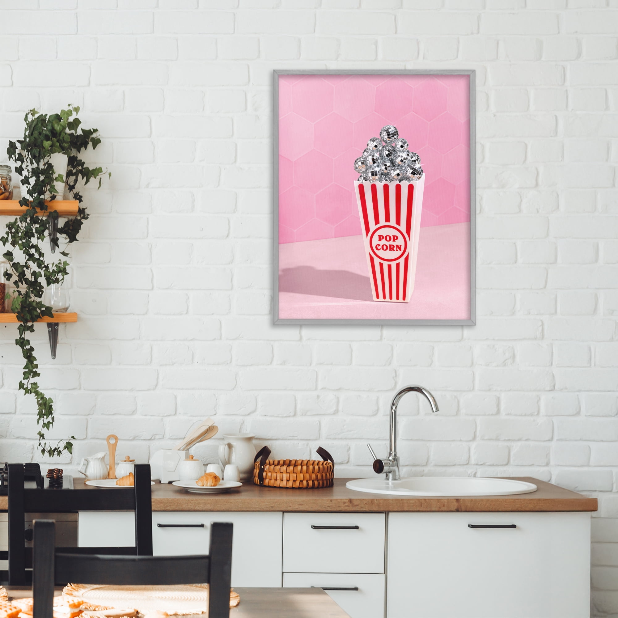 Stupell Industries Pink Disco Popcorn Gray Framed Giclee Art, design by LISH Creative