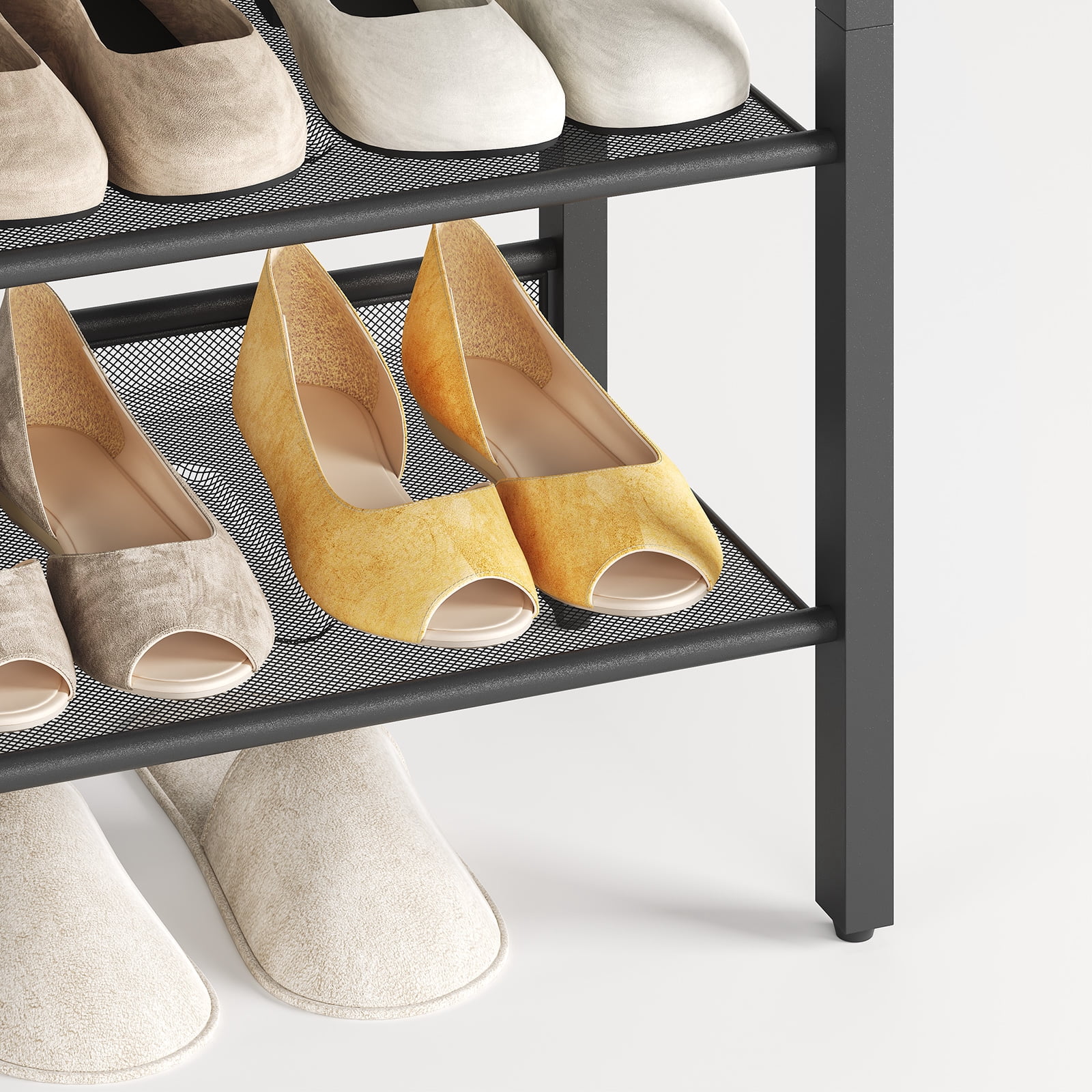 HOOBRO Shoe Rack for Entryway, 4-Tier Shoe Organizer with Adjustable Mesh Shelves, 12-16 Pairs of Shoes, Spacious Floor Mount, Metal, Industrial, Shoe Shelf for Closet, Rustic Brown BF42XJ01