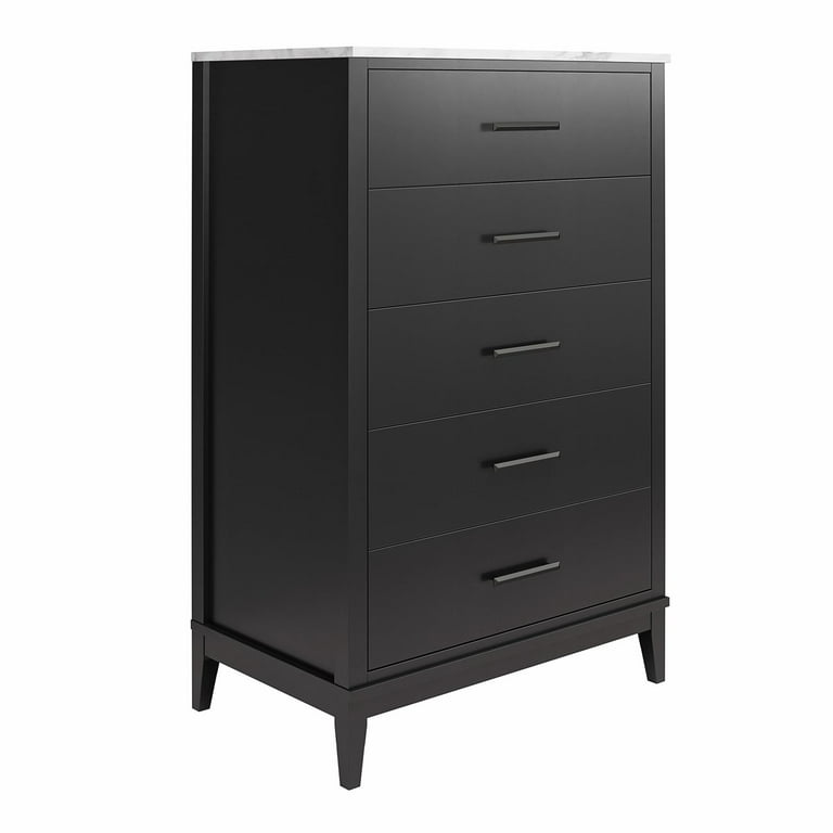 ameriwood black dresser Ameriwood Home Amberleigh Tall 5 Drawer Dresser, Black w/ White Faux Marble Top