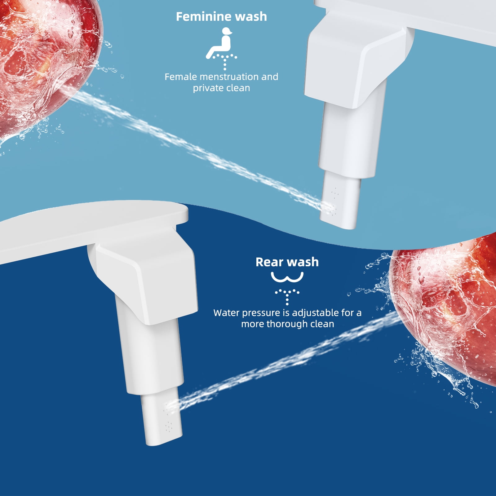 CADOVE Bidet Attachment, Dual Nozzle, Adjustable Water Pressure, Self-Cleaning Spray, Hygienic, White