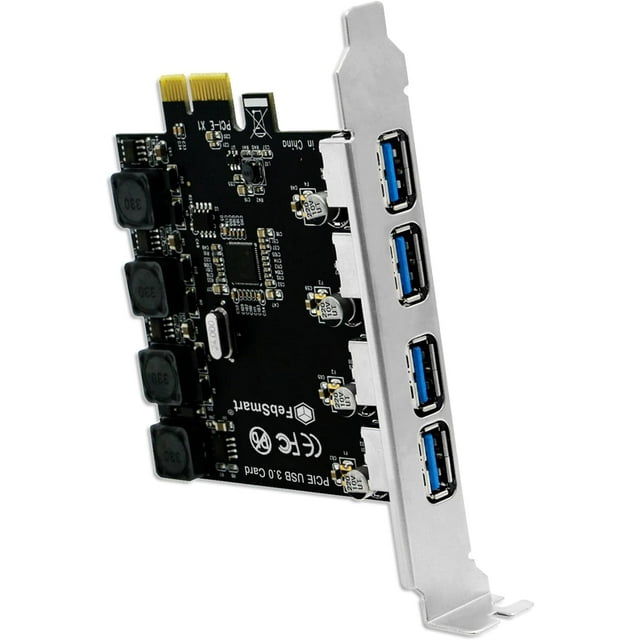 GHSDFBB Carte d'Extension USB 3.0 PCI Express Superspeed 4 Ports 5Gbps pour PCs de Bureau Windows 11, 10, 8.x, 7, Vista, XP, Technologie Auto-Alimentée Intégrée, Pas Besoin d'Alimentation Supplémentaire (FS-U4-Pr)
