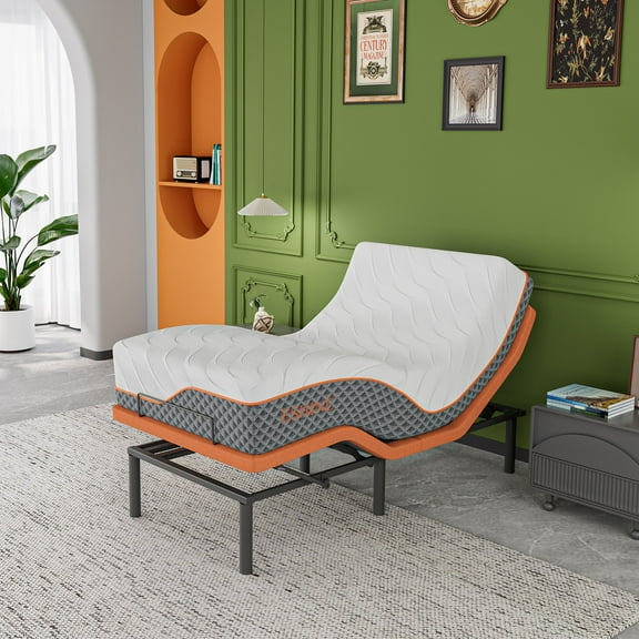 ESHINE Twin-XL Adjustable Bed Frames Base 12” Hybrid Mattress, with Massage, Pillow-tilt, Ergonomic Incline, Zero Gravity, Dual USB Port, Under Bed Light, Wireless Remote