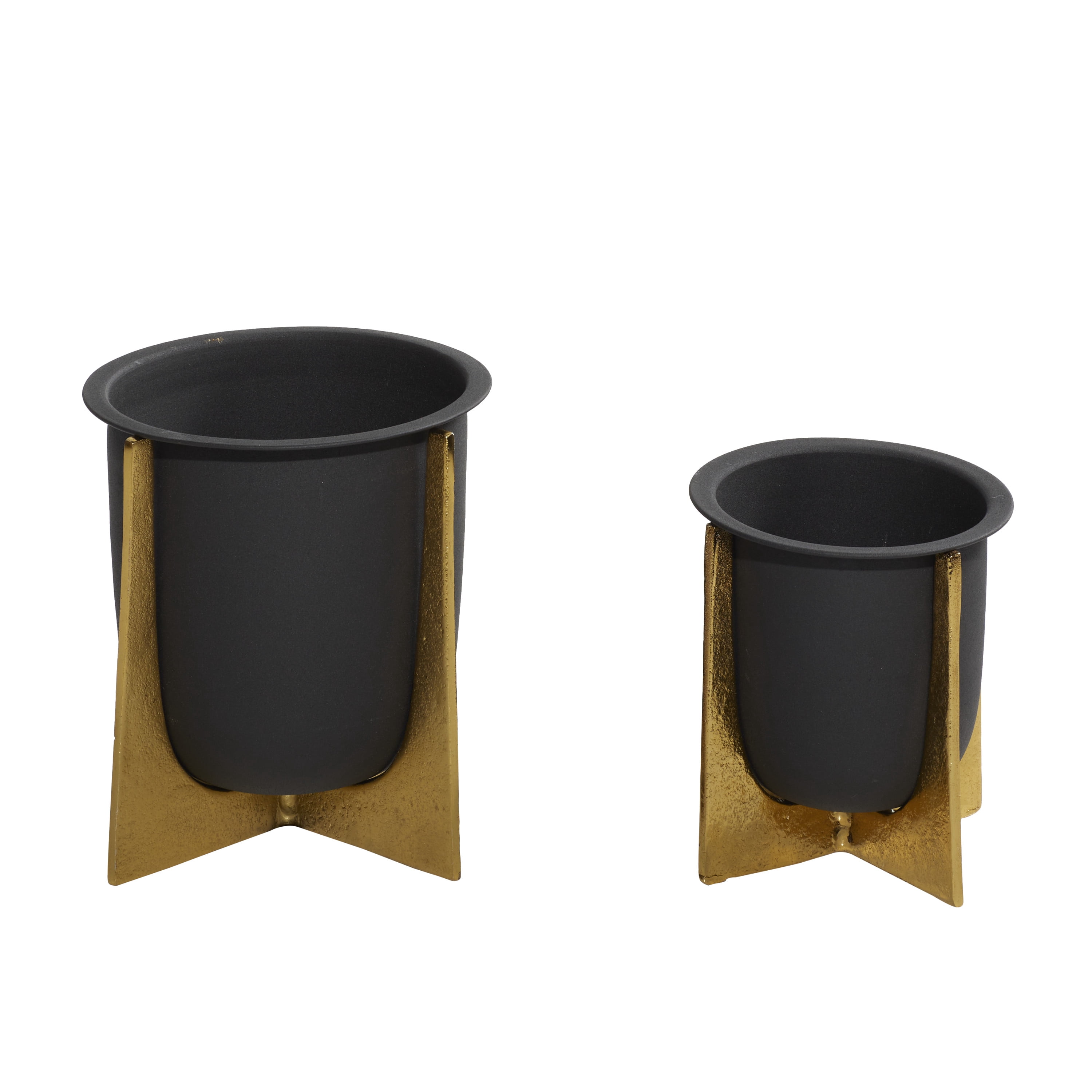 DecMode 9", 7"H Indoor Outdoor Black Metal Planter with Removable Gold Stand (2 Count)