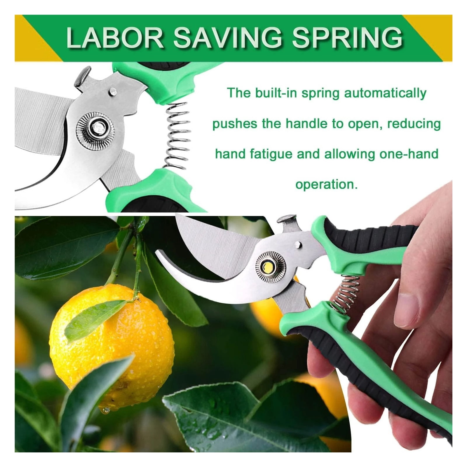 Pruning Shears - Garden Clippers Pruner, 7.5 Inch Stainless Steel Handheld Branch Gardening Scissors Snips Tool with Safety Lock