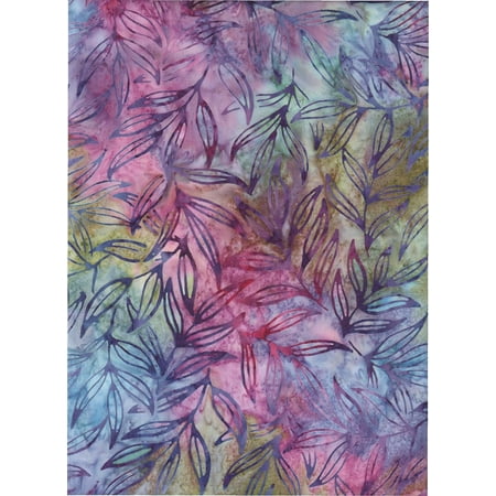 Bali Batik Leaves Robert Mardi Gras Batik ~ HALF YARD!! ~ Java Block Printed (Tjap Stamped) Lily Leaves, Orchid Leaves on Petunia Mottled Bali Tie Dye (Ikat) Batik Gradation ~.., By Kaufman ()