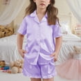 thumbnail image 4 of OGLCCG Girls Silk Satin Pajama Set 2 Piece Short Sleeve Button Down Pjs Top and Short Sets Soft Sleepwear Nightwear for Teens Girls 5-15 Years, 4 of 6