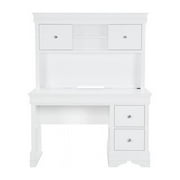 Global Furniture USA POMPEI-WH-DESKPlusHUTCH Pompei Metallic White Desk with Hutch
