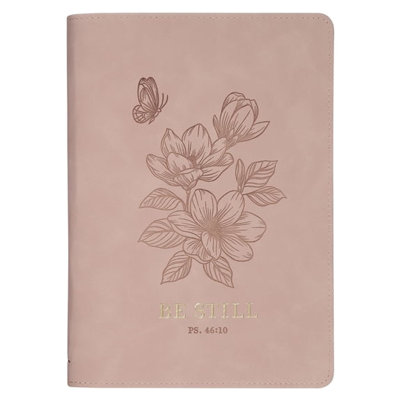 JOURNAL-BE STILL PINK FLORAL FAUX ZIPPER