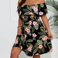 thumbnail image 4 of Plus Size Off Shoulder Dress for Women Summer Floral Ruffle Short Sleeve Casual Flowy Boho Beach Sundress, 4 of 6