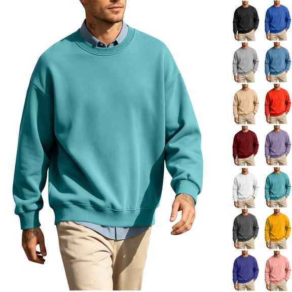 hoksml Men's Loose Fit Crew Neck Sweatshirt - Solid Color Long Sleeve Pullover, Lightweight Casual Top for Daily Wear