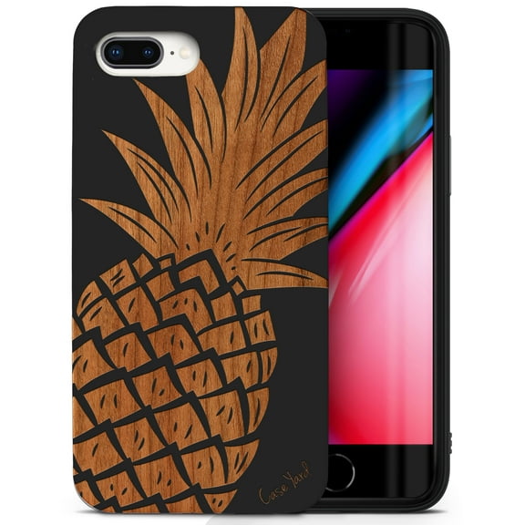 Case Yard Wooden Case for iPhone-8-Plus Soft TPU Silicone cover Slim Fit Shockproof Wood Protective Phone Cover for Girls Boys Men and Women Supports Wireless Charging Pineapple Design