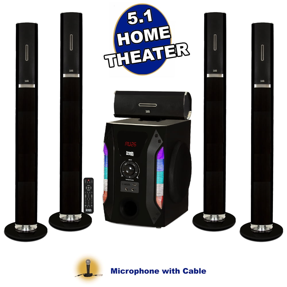 Acoustic Audio AAT1002 Bluetooth Tower 5.1 Speaker System with Mic and