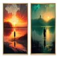 thumbnail image 2 of Designart "Glorious Sunset Viewed by Lakeside I" Landscape Lake Framed Wall Art Set Of 2 - Traditional Orange Gallery Wall Frame Set For Home Decor, 2 of 6