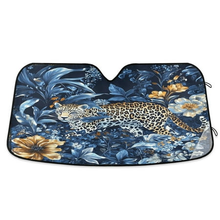 Car Sun Visor 53*23.5Inch Windshield Sun Shield Car Sun Curtain Car Sun Shield Car Sun Insulation Suitable For Most Vehicles Flowers and Leopards