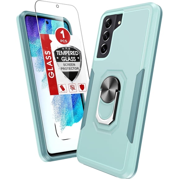 for Samsung-Galaxy-S21-FE-5G-Case, Samsung S21 FE Case with Screen Protector, Dual Layer Heavy Duty Protective Rugged Shockproof Cell Cover Case for S21 FE 5G, Green