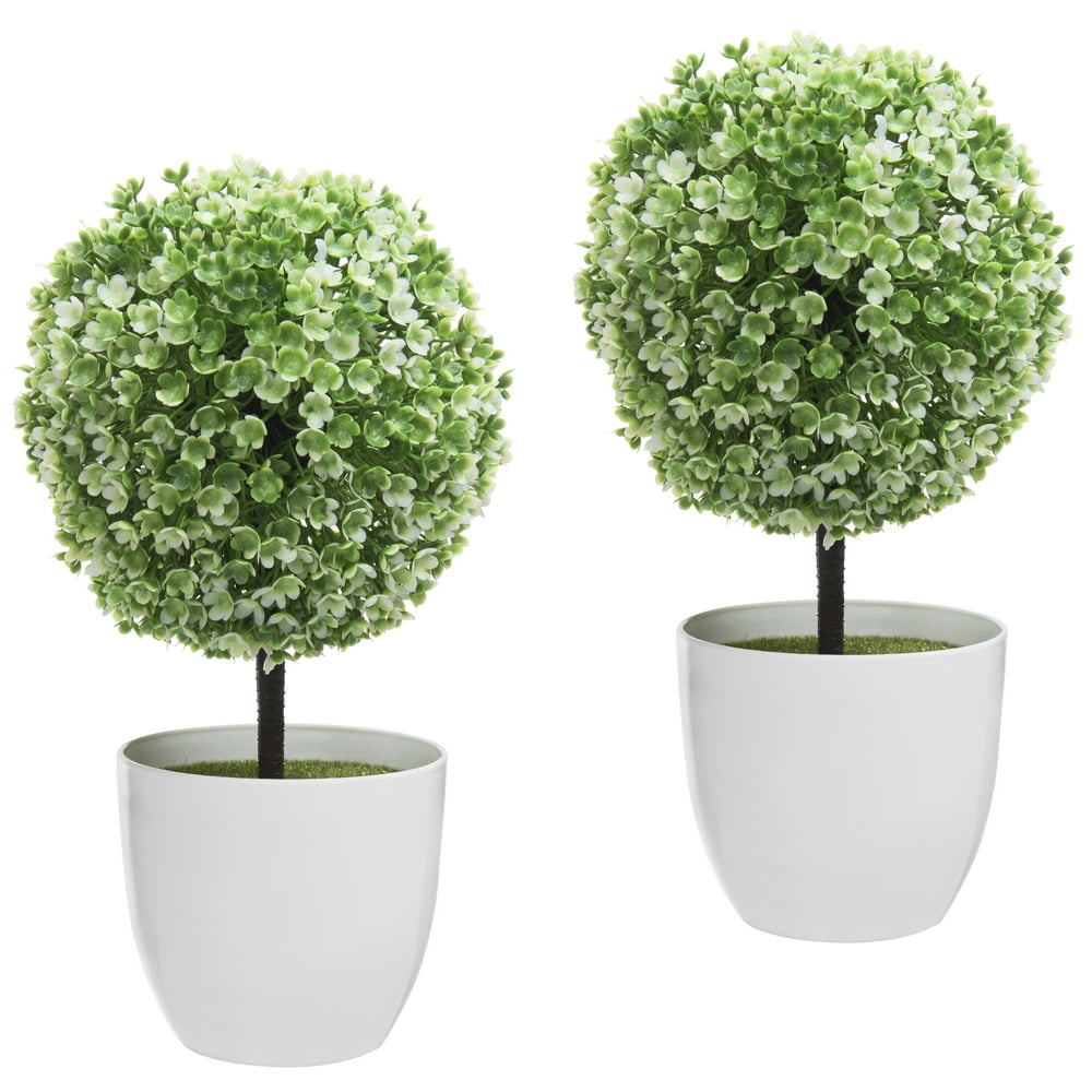 10Inch Artificial Faux Tabletop Topiary Trees with White Planter Pots