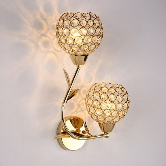 FRCOLOR  Shaped Golden Crystal Wall Light Bedroom Power Lamp
