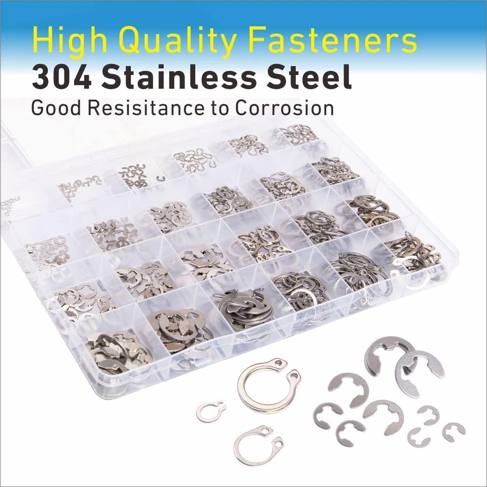 CIRCLE- 327Pcs Stainless Steel E-Clip C-Clips Circlip Kit Retaining Ring Assortment Set