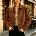 thumbnail image 4 of Women's Suede Cropped Jacket Lapel Collar Button Down Long Sleeve Casual Shacket with Pockets Vintage Fall Winter Street Outerwear Coffee, 4 of 6